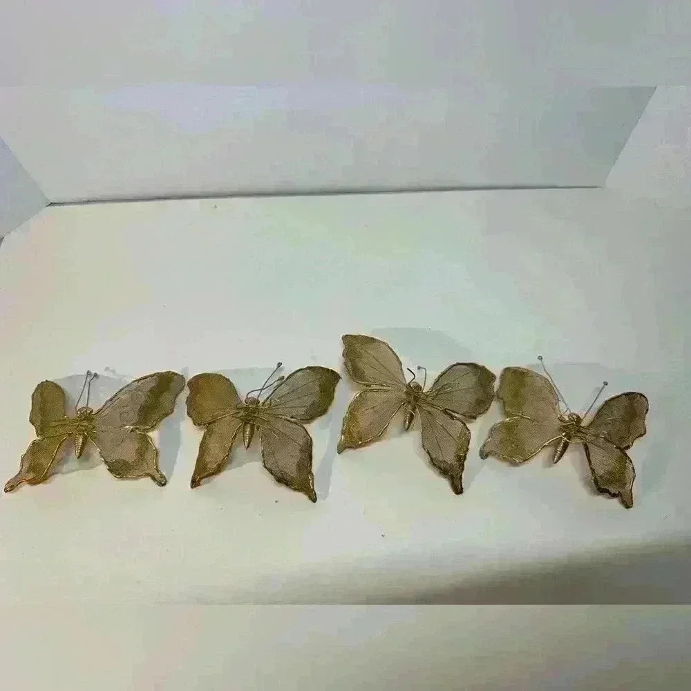 Set of 4 Gold Butterflies -Made With Metal And Mesh 4.5” - Picture 7 of 7